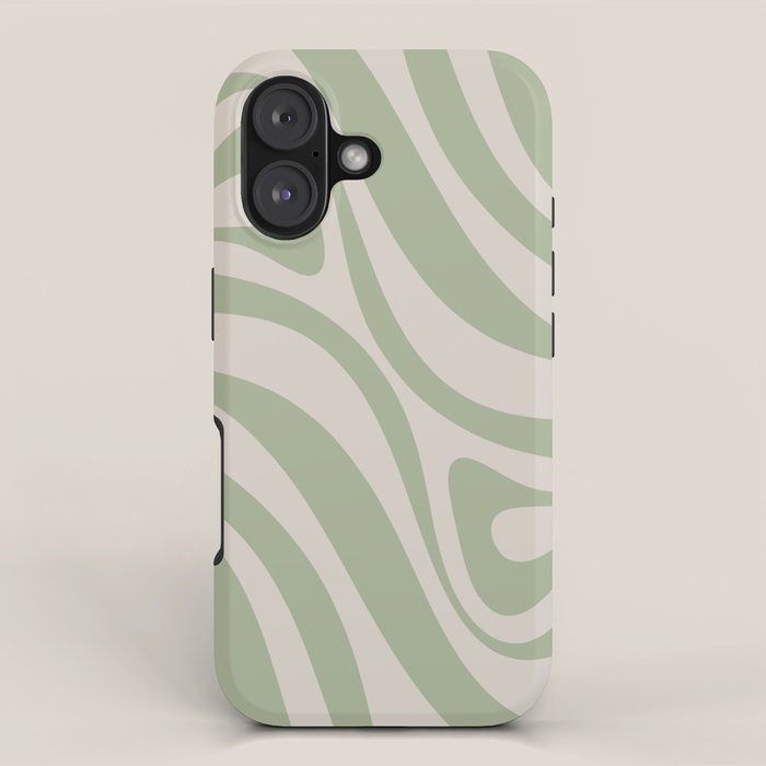 New Groove Retro Swirl Abstract Pattern in Sage and Beige iPhone Case Gallery Image 1