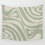New Groove Retro Swirl Abstract Pattern in Sage and Beige Wall Tapestry Gallery Image 4