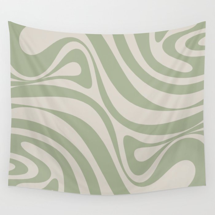New Groove Retro Swirl Abstract Pattern in Sage and Beige Wall Tapestry Gallery Image 4