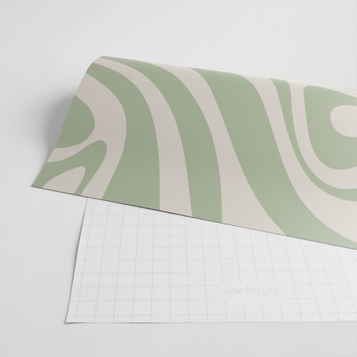 New Groove Retro Swirl Abstract Pattern in Sage and Beige Wrapping Paper Gallery Image 2