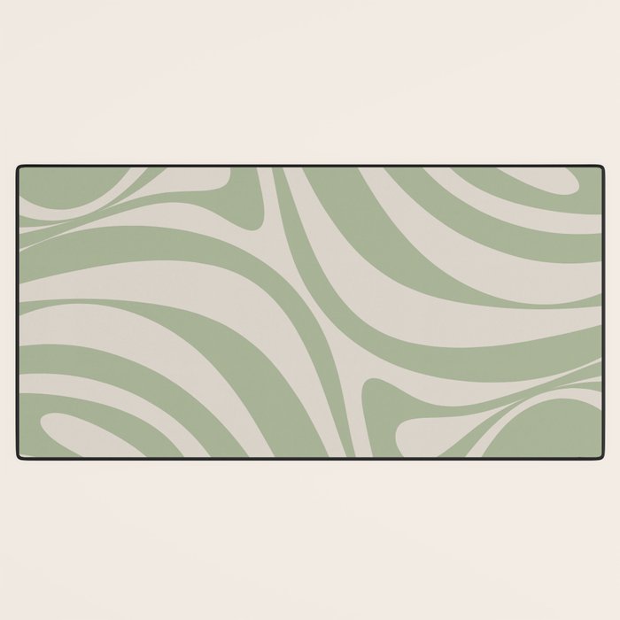 New Groove Retro Swirl Abstract Pattern in Sage and Beige Desk Mat Gallery Image 3