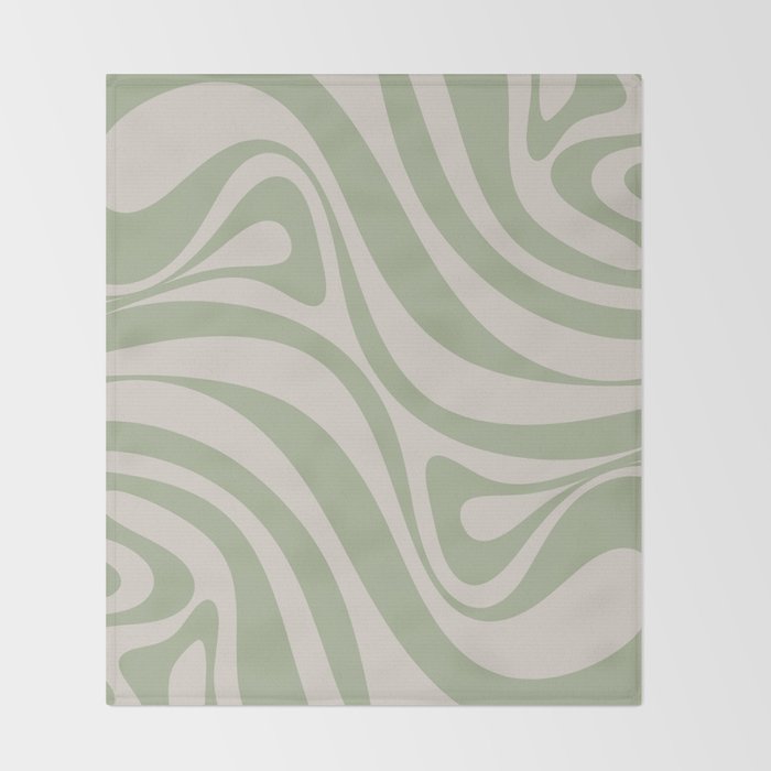 New Groove Retro Swirl Abstract Pattern in Sage and Beige Throw Blanket Gallery Image 2
