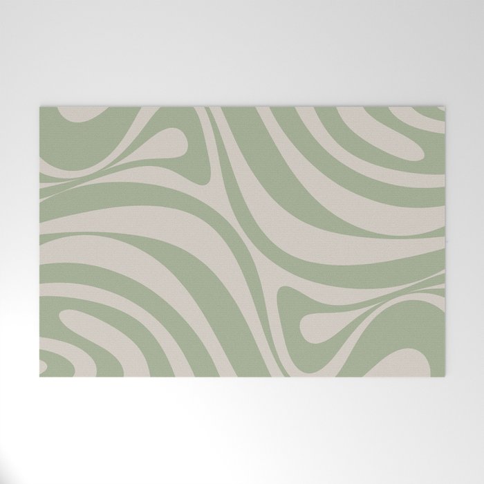 New Groove Retro Swirl Abstract Pattern in Sage and Beige Welcome Mat Gallery Image 1