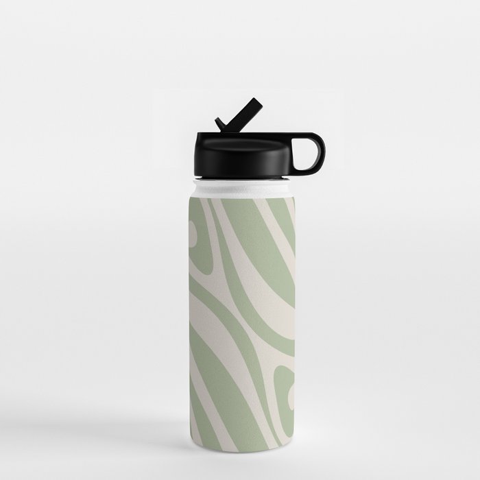 New Groove Retro Swirl Abstract Pattern in Sage and Beige Water Bottle Gallery Image 1