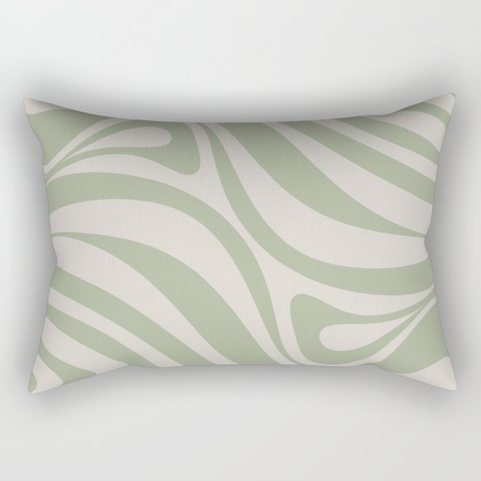 New Groove Retro Swirl Abstract Pattern in Sage and Beige Rectangular Pillow Gallery Image 1