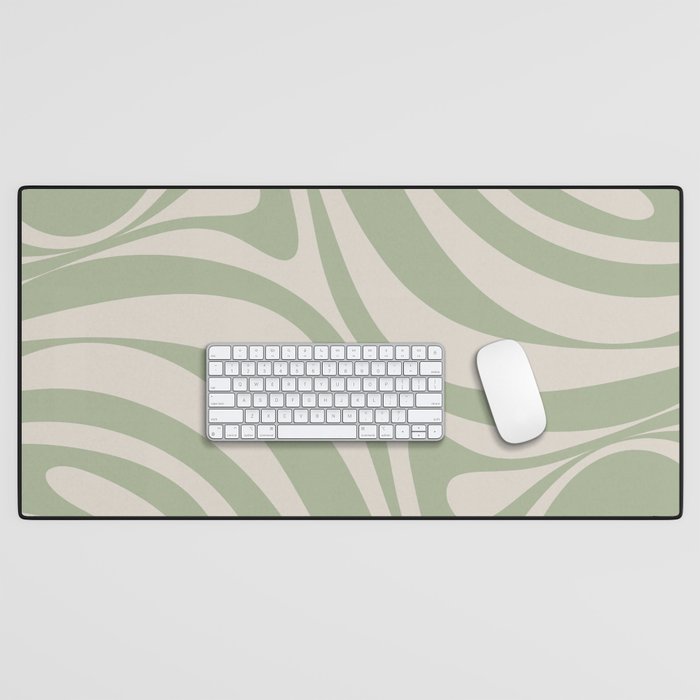 New Groove Retro Swirl Abstract Pattern in Sage and Beige Desk Mat Gallery Image 1