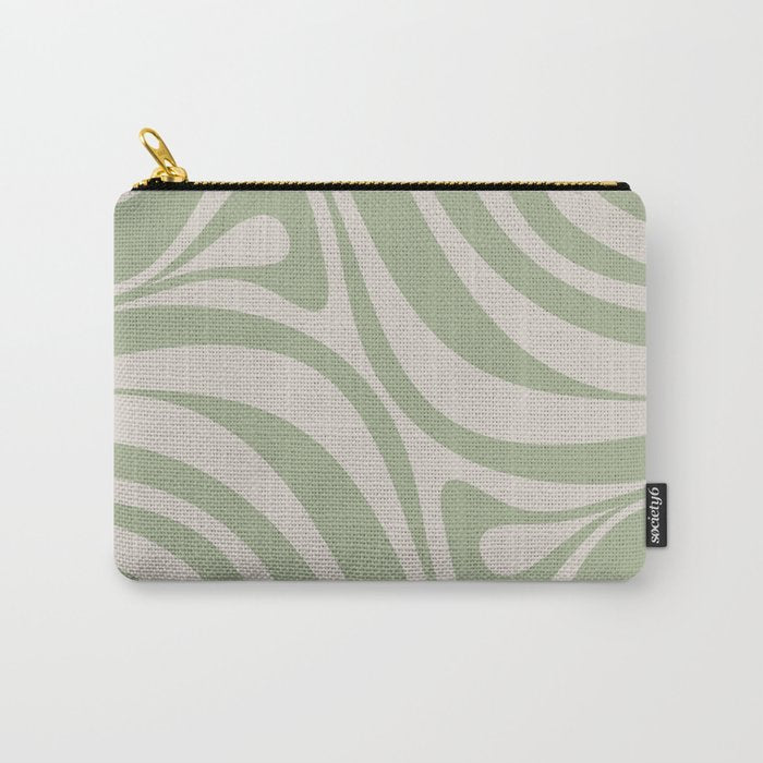 New Groove Retro Swirl Abstract Pattern in Sage and Beige Carry All Pouch Gallery Image 1