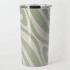 New Groove Retro Swirl Abstract Pattern in Sage and Beige Travel Mug Gallery Image 1