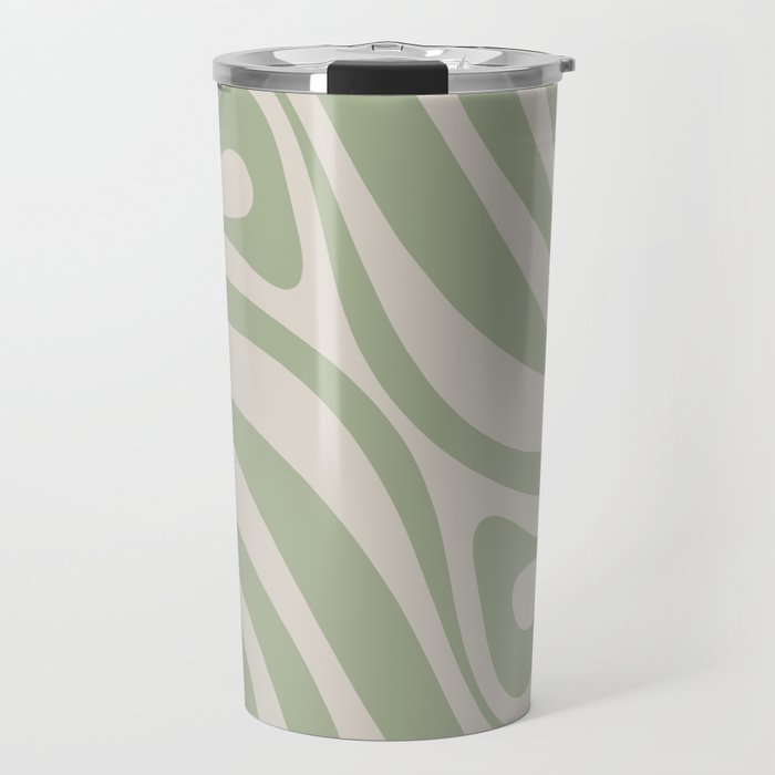 New Groove Retro Swirl Abstract Pattern in Sage and Beige Travel Mug Gallery Image 1