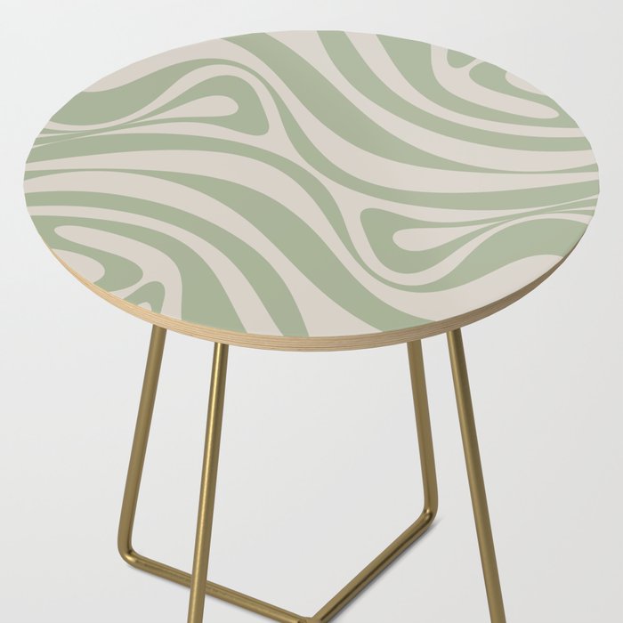 New Groove Retro Swirl Abstract Pattern in Sage and Beige Side Table Gallery Image 2