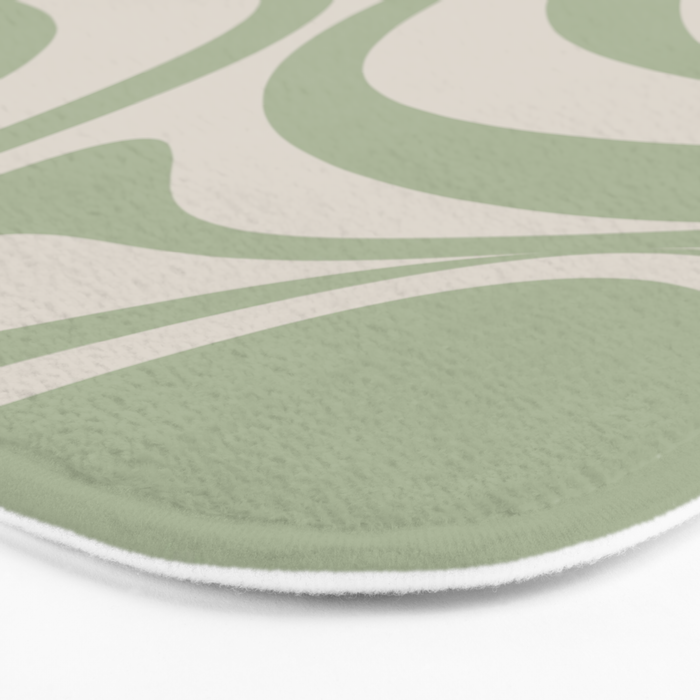 New Groove Retro Swirl Abstract Pattern in Sage and Beige Bath Mat Gallery Image 3