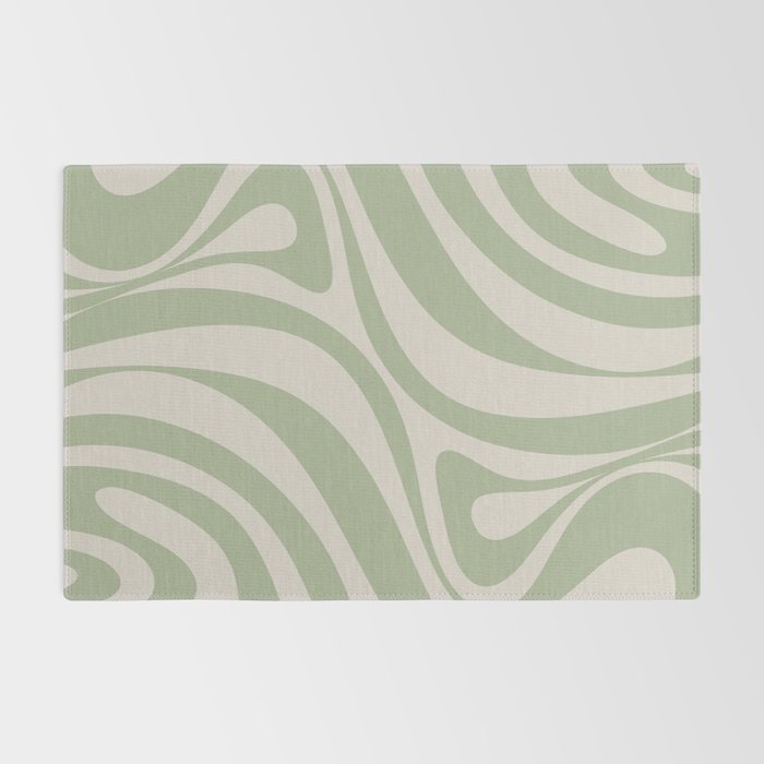 New Groove Retro Swirl Abstract Pattern in Sage and Beige Rug Gallery Image 2