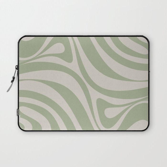 New Groove Retro Swirl Abstract Pattern in Sage and Beige Laptop Sleeve Gallery Image 1