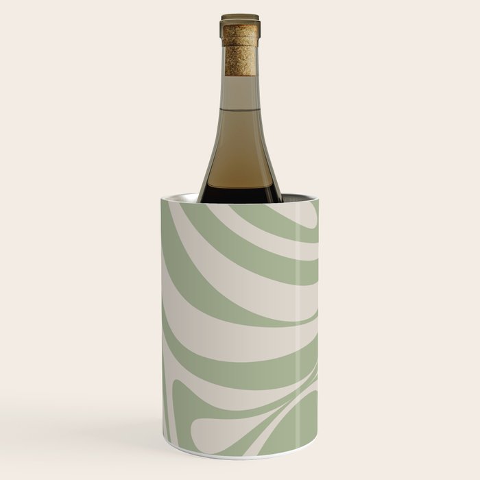 New Groove Retro Swirl Abstract Pattern in Sage and Beige Wine Chiller Gallery Image 3
