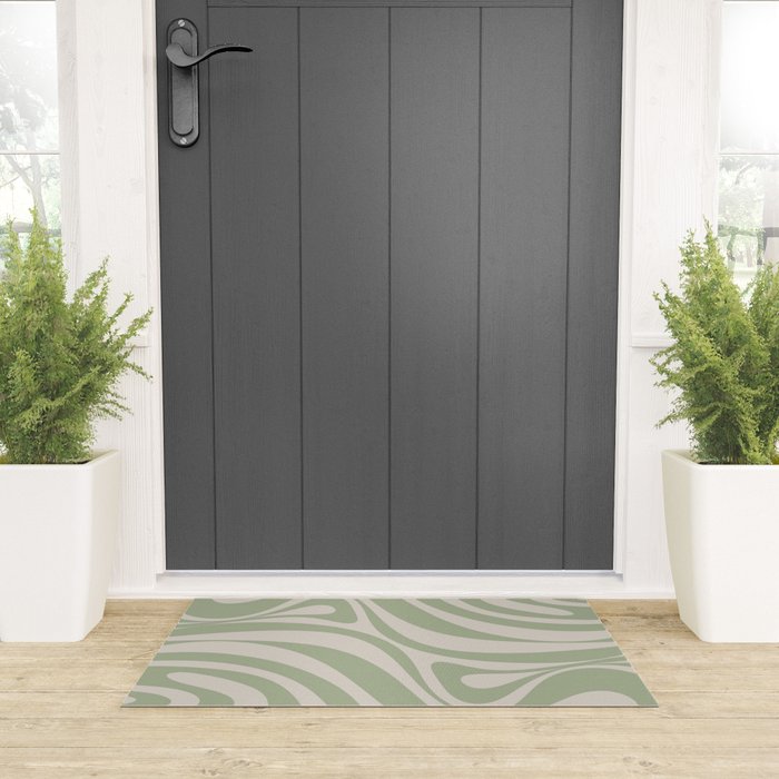 New Groove Retro Swirl Abstract Pattern in Sage and Beige Welcome Mat Gallery Image 3
