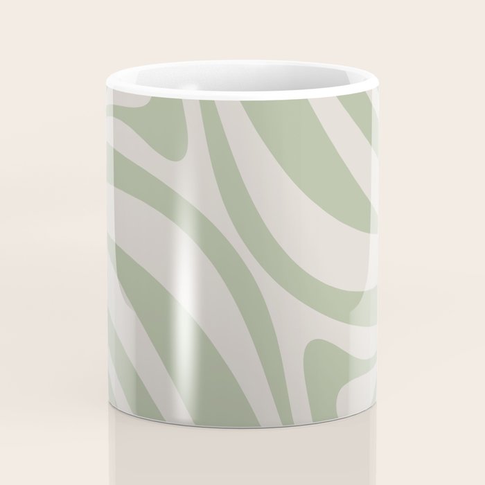 New Groove Retro Swirl Abstract Pattern in Sage and Beige Coffee Mug Gallery Image 4