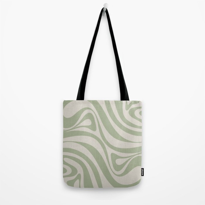 New Groove Retro Swirl Abstract Pattern in Sage and Beige Tote Bag Gallery Image 2