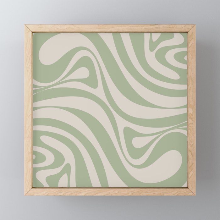New Groove Retro Swirl Abstract Pattern in Sage and Beige Mini Art Print Gallery Image 1