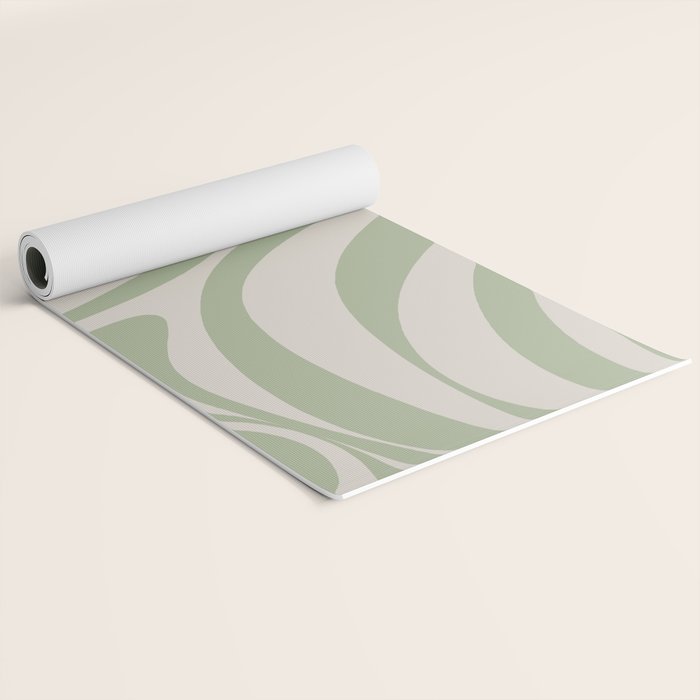 New Groove Retro Swirl Abstract Pattern in Sage and Beige Yoga Mat Gallery Image 2