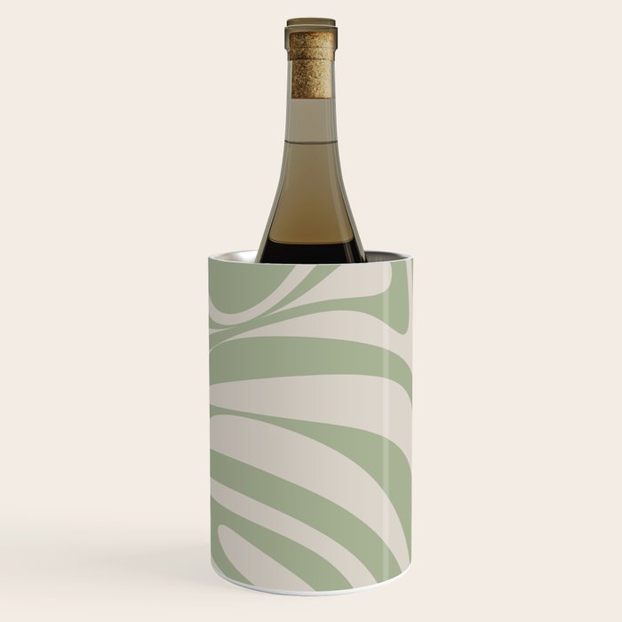 New Groove Retro Swirl Abstract Pattern in Sage and Beige Wine Chiller Gallery Image 2
