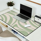 New Groove Retro Swirl Abstract Pattern in Sage and Beige Desk Mat Gallery Image 2