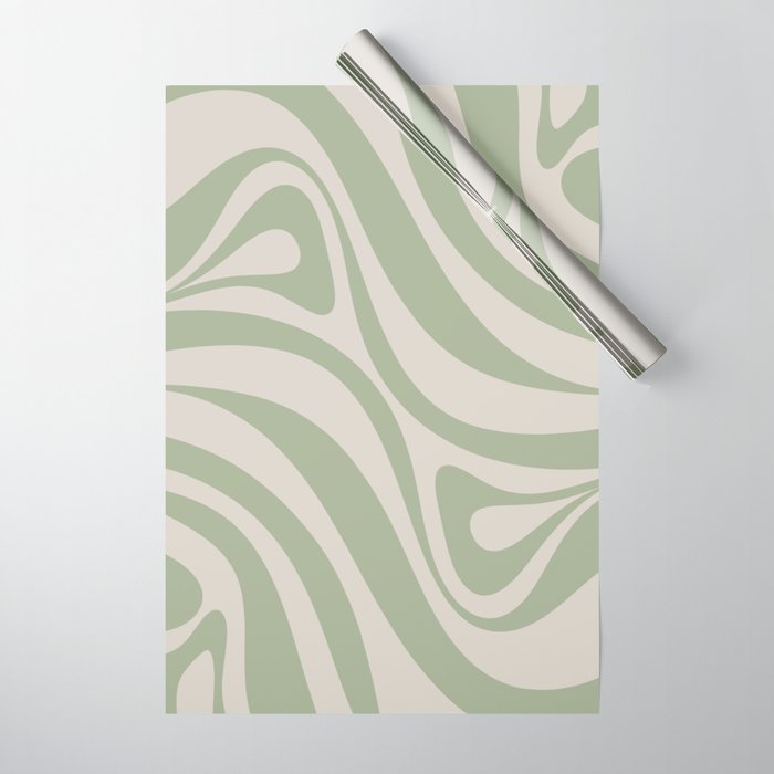 New Groove Retro Swirl Abstract Pattern in Sage and Beige Wrapping Paper Gallery Image 1