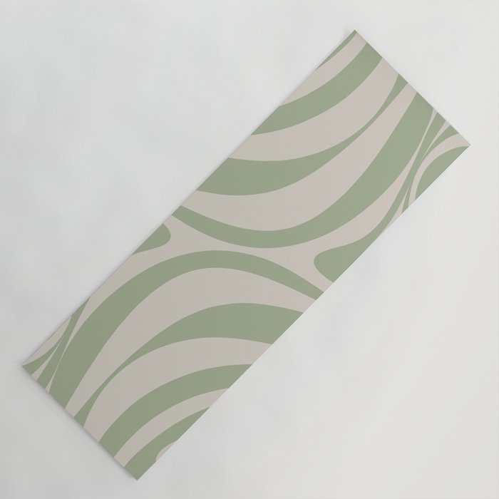 New Groove Retro Swirl Abstract Pattern in Sage and Beige Yoga Mat Gallery Image 1
