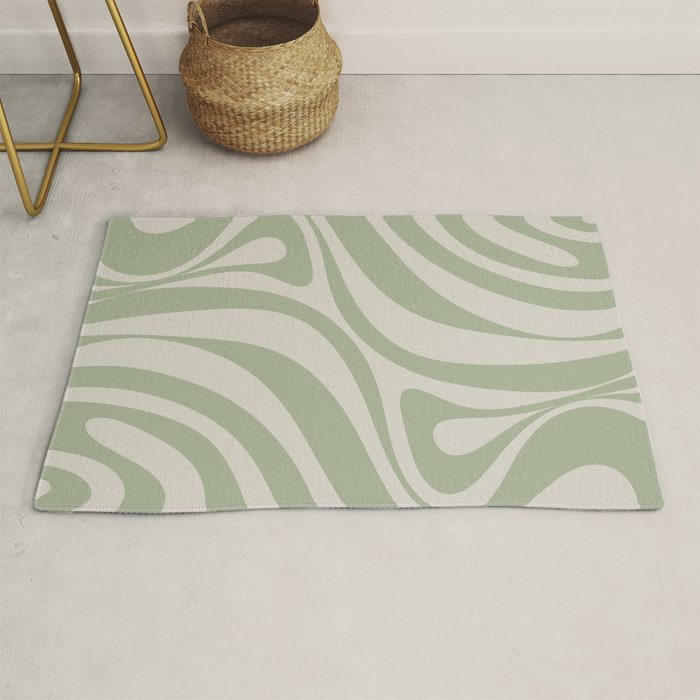 New Groove Retro Swirl Abstract Pattern in Sage and Beige Rug Gallery Image 1