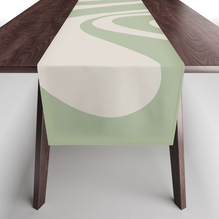 New Groove Retro Swirl Abstract Pattern in Sage and Beige Table Runner Gallery Image 1