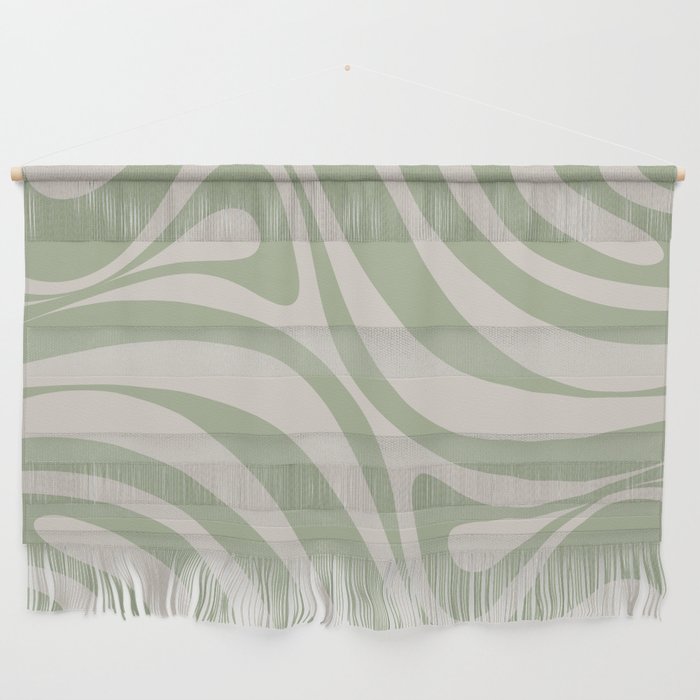 New Groove Retro Swirl Abstract Pattern in Sage and Beige Wall Hanging Gallery Image 1