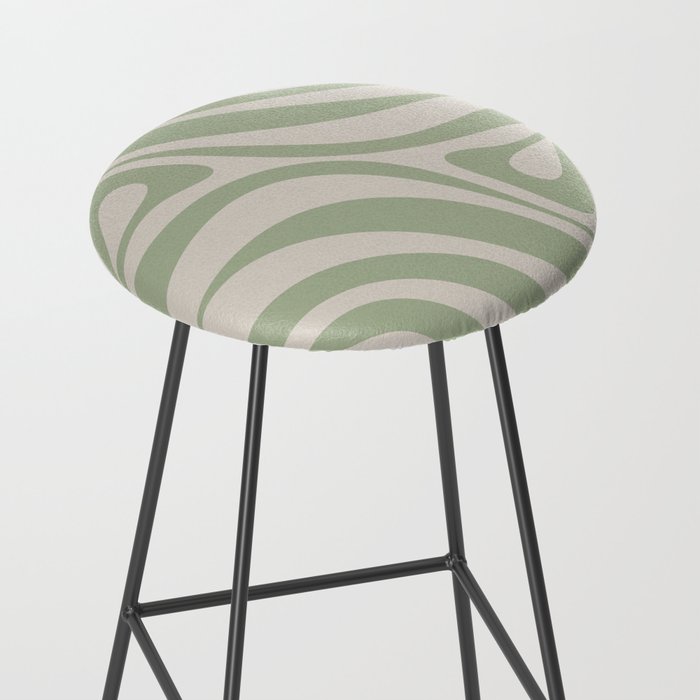 New Groove Retro Swirl Abstract Pattern in Sage and Beige Stool Gallery Image 2