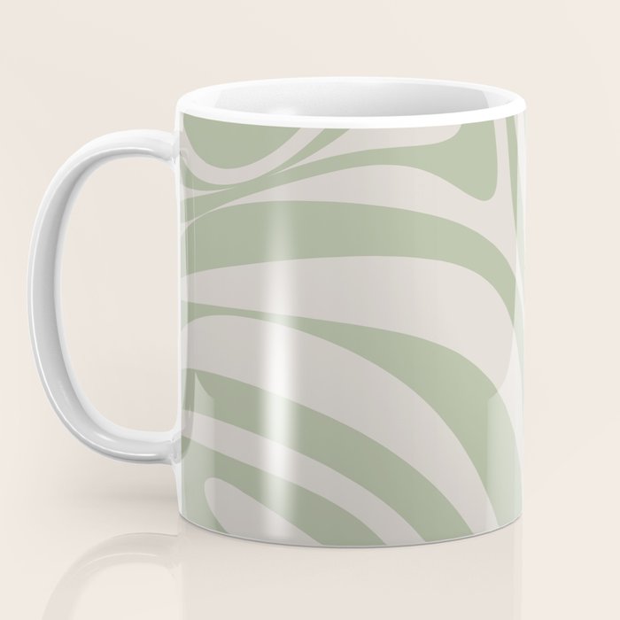 New Groove Retro Swirl Abstract Pattern in Sage and Beige Coffee Mug Gallery Image 3