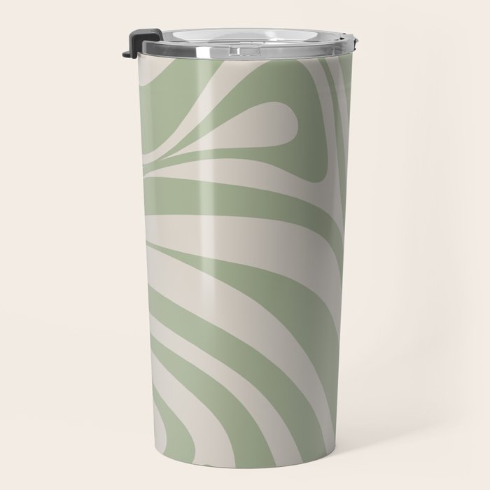 New Groove Retro Swirl Abstract Pattern in Sage and Beige Travel Mug Gallery Image 3