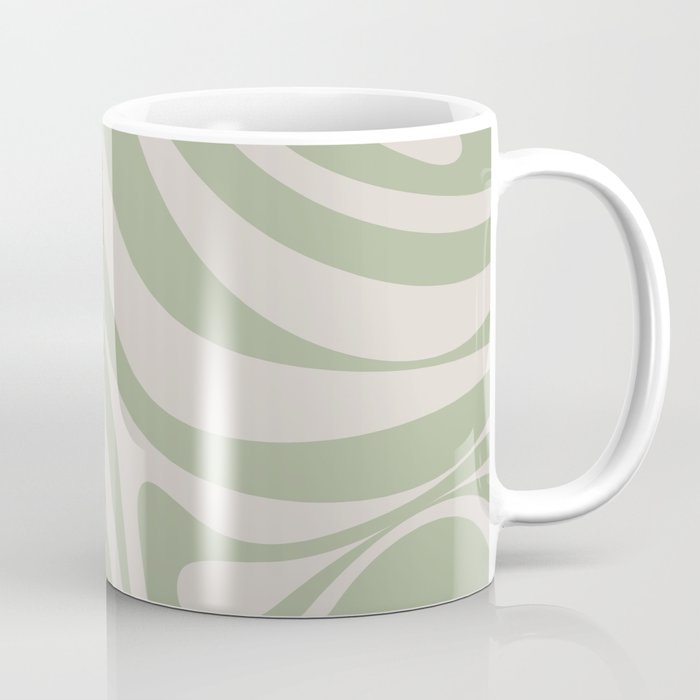 New Groove Retro Swirl Abstract Pattern in Sage and Beige Coffee Mug Gallery Image 1