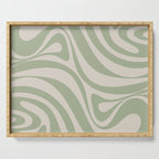 New Groove Retro Swirl Abstract Pattern in Sage and Beige Serving Tray Gallery Image 1