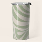 New Groove Retro Swirl Abstract Pattern in Sage and Beige Travel Mug Gallery Image 2
