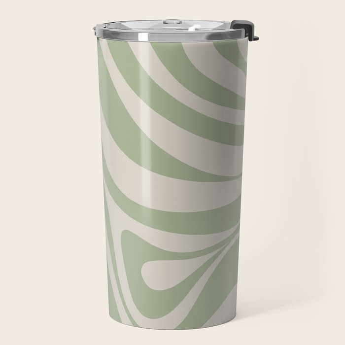 New Groove Retro Swirl Abstract Pattern in Sage and Beige Travel Mug Gallery Image 2