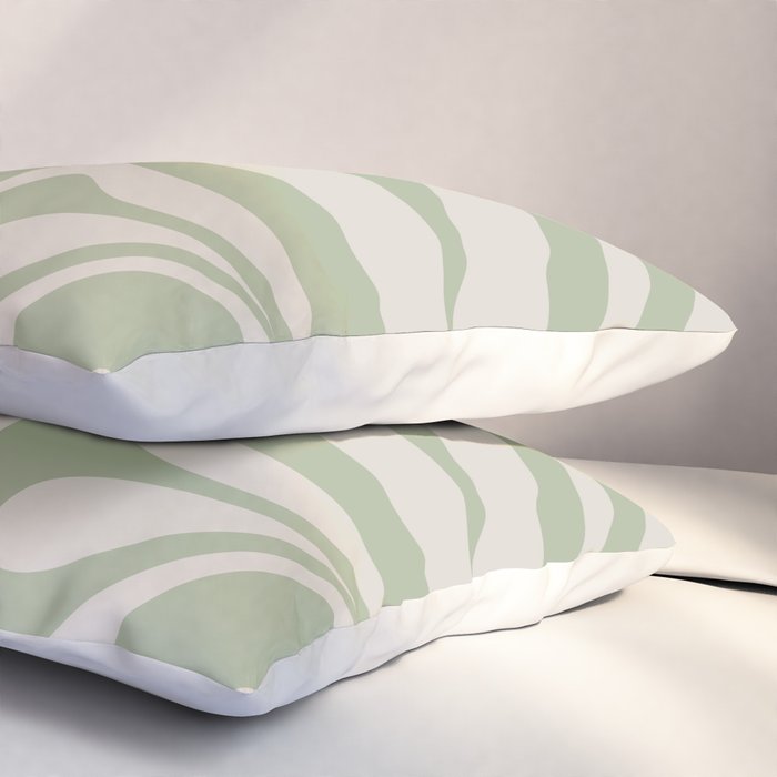 New Groove Retro Swirl Abstract Pattern in Sage and Beige Pillow Sham Gallery Image 3