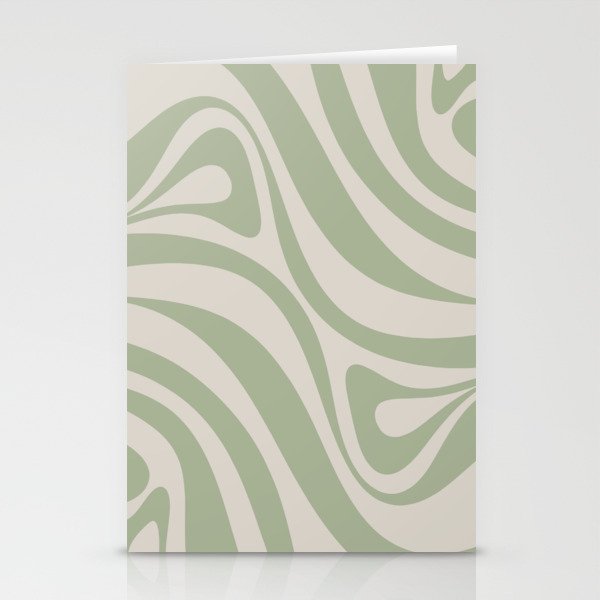 New Groove Retro Swirl Abstract Pattern in Sage and Beige Stationery Card Gallery Image 1
