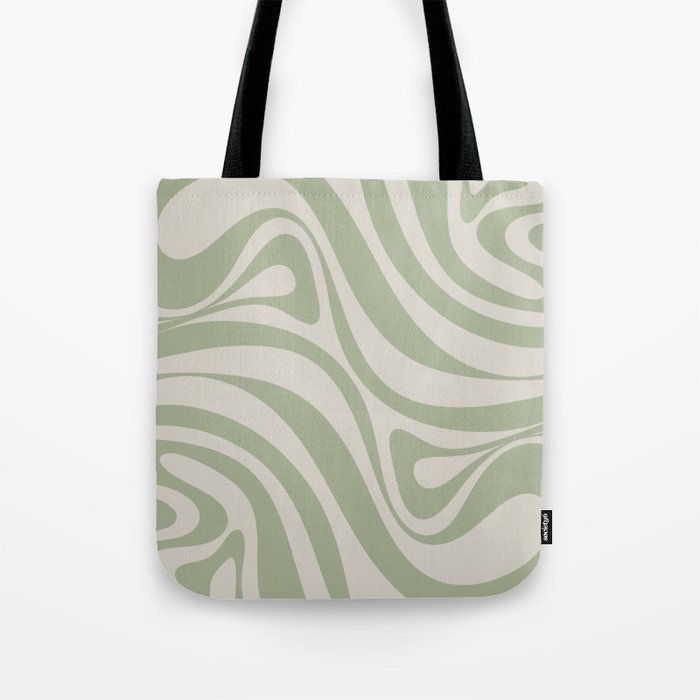 New Groove Retro Swirl Abstract Pattern in Sage and Beige Tote Bag Gallery Image 1