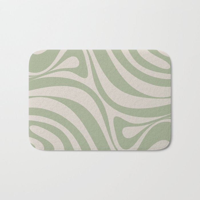 New Groove Retro Swirl Abstract Pattern in Sage and Beige Bath Mat Gallery Image 1