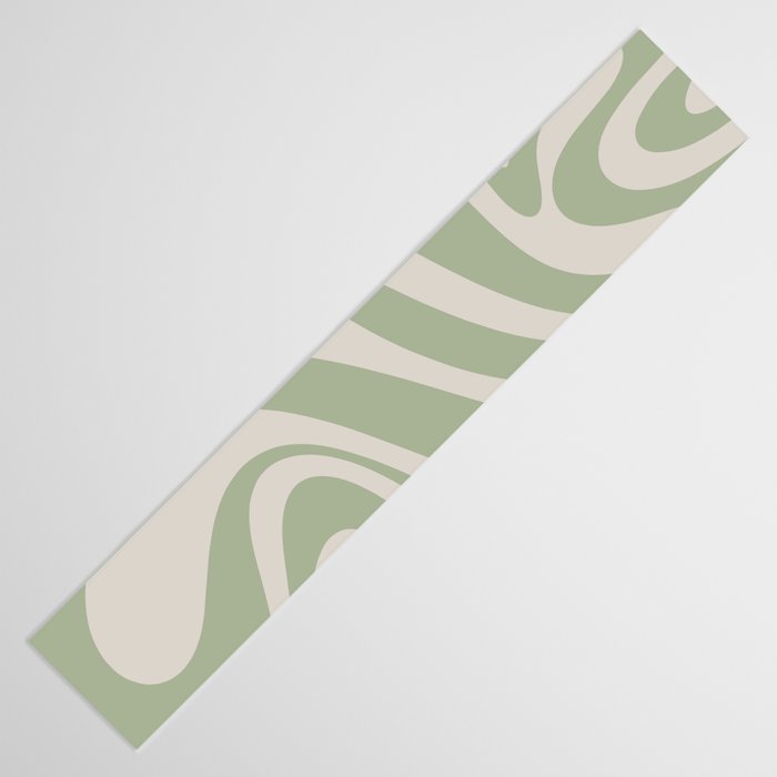 New Groove Retro Swirl Abstract Pattern in Sage and Beige Table Runner Gallery Image 3