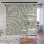 New Groove Retro Swirl Abstract Pattern in Sage and Beige Wall Mural Gallery Image 1