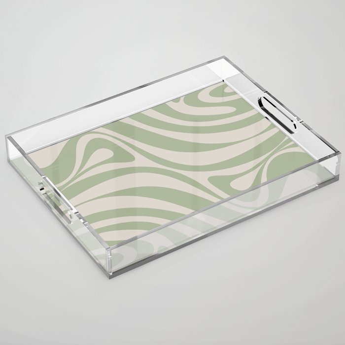 New Groove Retro Swirl Abstract Pattern in Sage and Beige Acrylic Tray Gallery Image 1