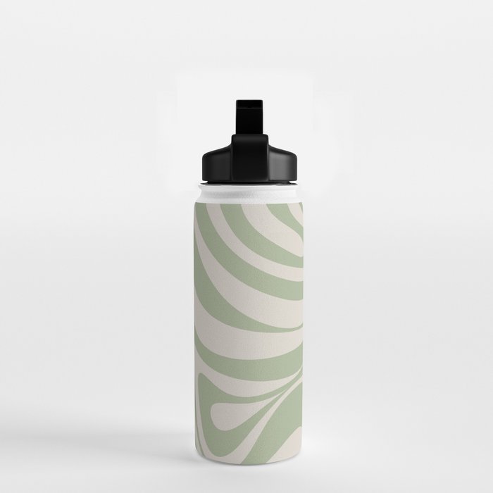 New Groove Retro Swirl Abstract Pattern in Sage and Beige Water Bottle Gallery Image 2