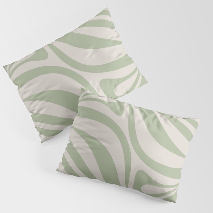 New Groove Retro Swirl Abstract Pattern in Sage and Beige Pillow Sham Gallery Image 1