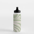 New Groove Retro Swirl Abstract Pattern in Sage and Beige Water Bottle Gallery Image 3