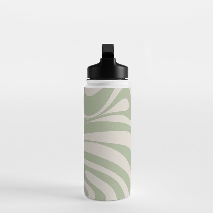 New Groove Retro Swirl Abstract Pattern in Sage and Beige Water Bottle Gallery Image 3