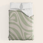 New Groove Retro Swirl Abstract Pattern in Sage and Beige Duvet Cover Gallery Image 6