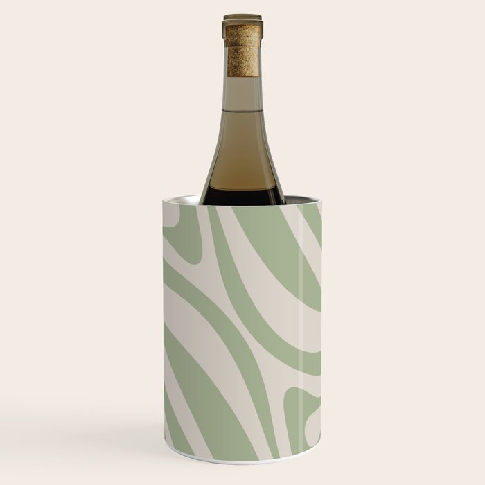New Groove Retro Swirl Abstract Pattern in Sage and Beige Wine Chiller Gallery Image 1